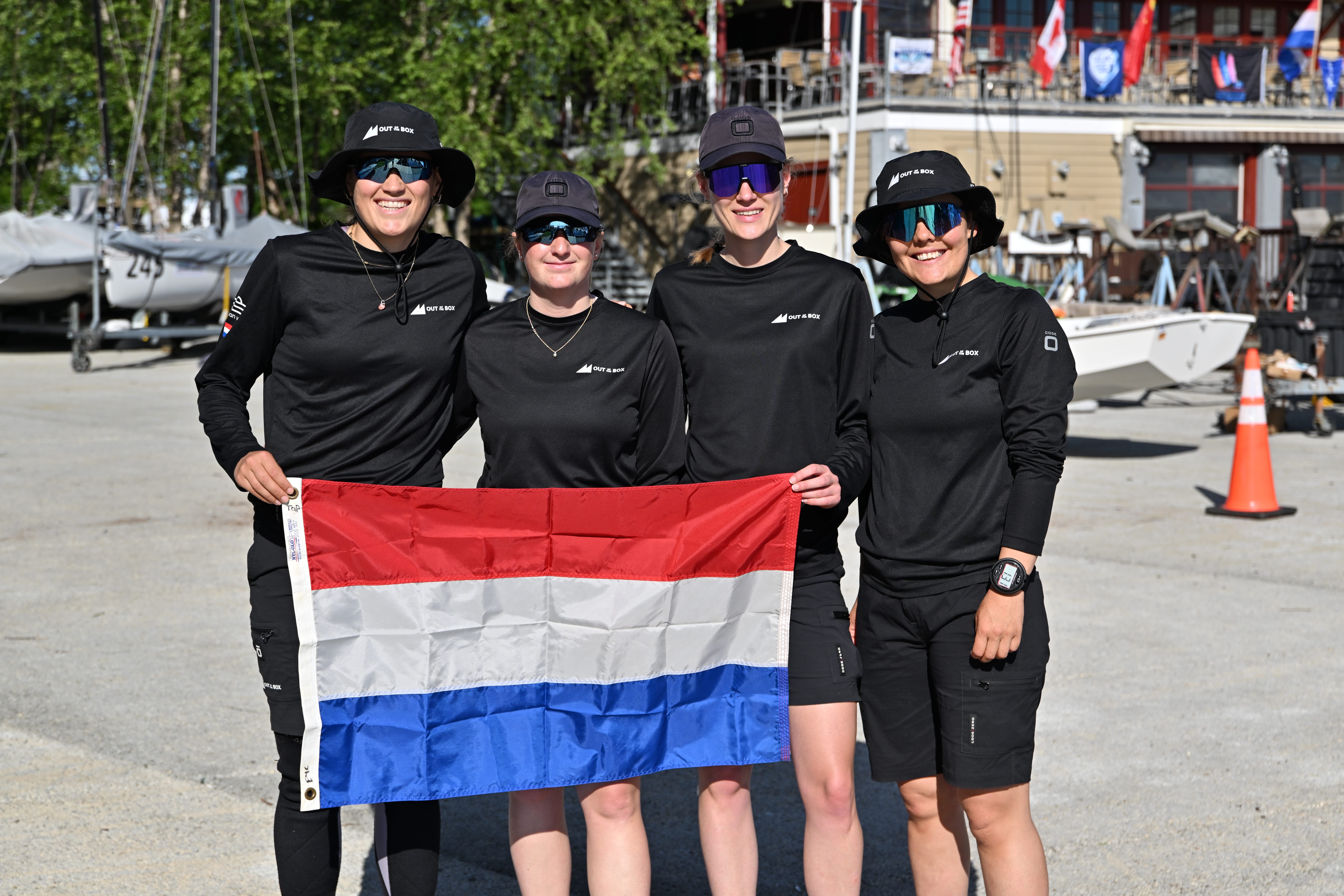 Team Netherlands posing with the Dutch flag
